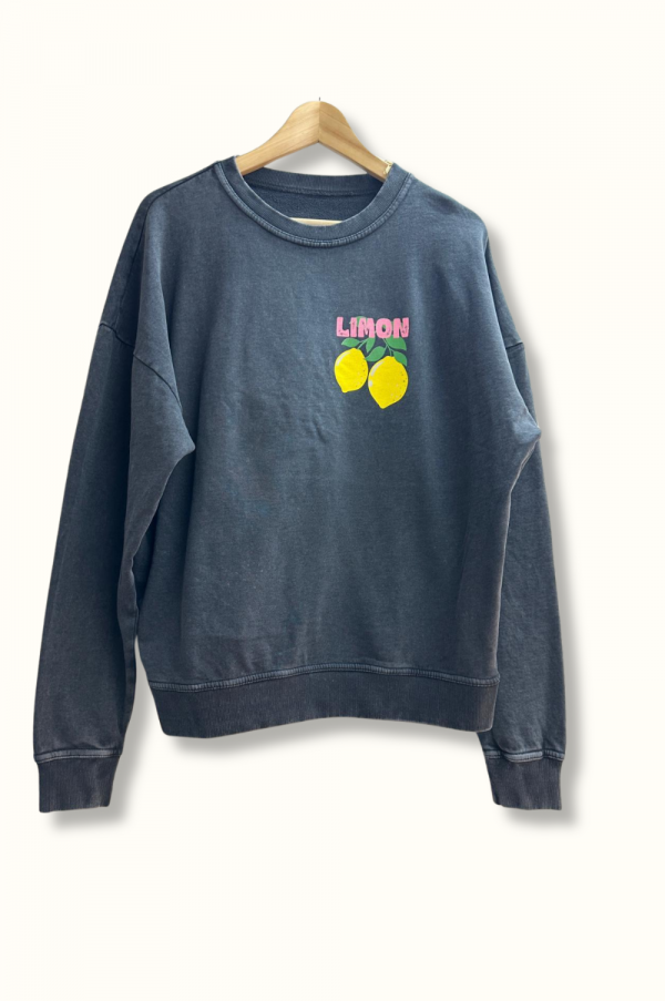 Sweat noir délavé visuel Lemon