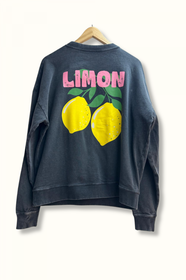 Sweat noir délavé visuel Lemon dos