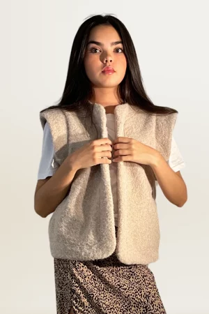 Veste gilet sans manche beige2
