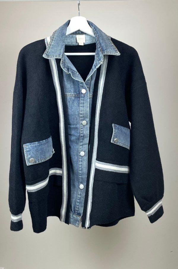 Veste Clara bi-matière noir et bleu