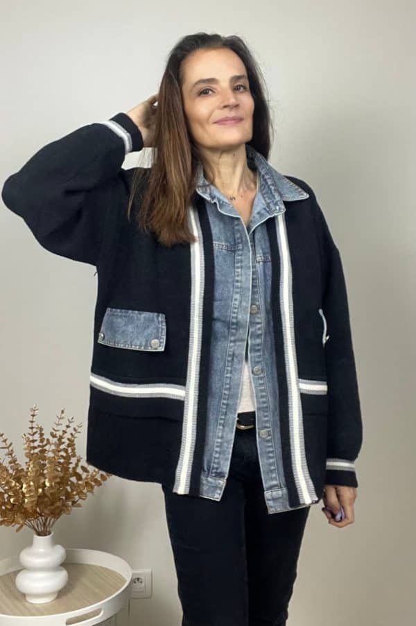 Veste Clara bi-matière noir et bleu12