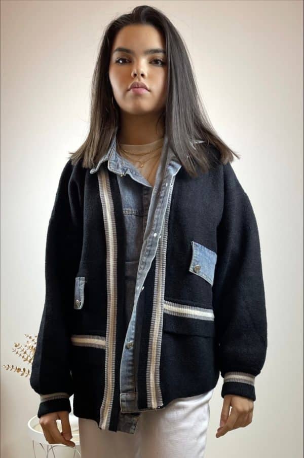 Veste Clara bi-matière noir et bleu13