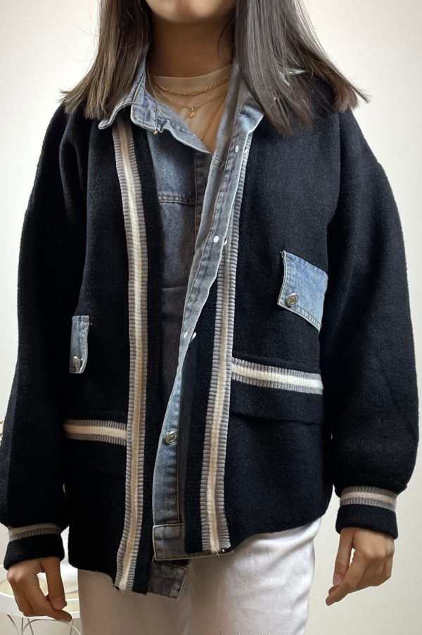 Veste Clara bi-matière noir et bleu3