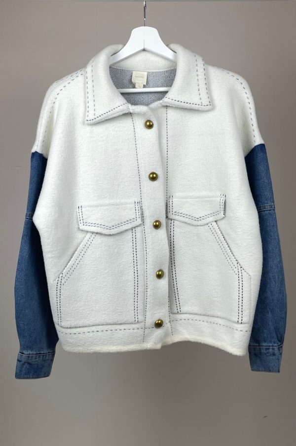 Veste Nola bi-matière blanche et bleu