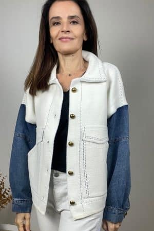 Veste Nola bi-matière blanche et bleu10