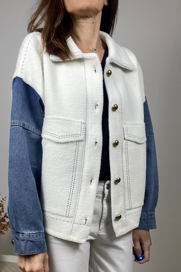 Veste Nola bi-matière blanche et bleu2