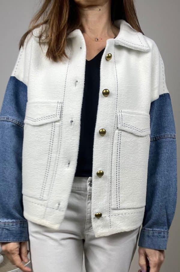 Veste Nola bi-matière blanche et bleu3