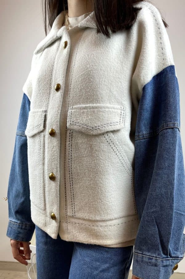 Veste Nola bi-matière blanche et bleu6