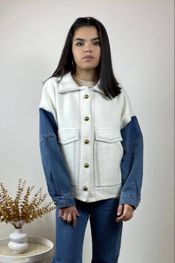 Veste Nola bi-matière blanche et bleu9