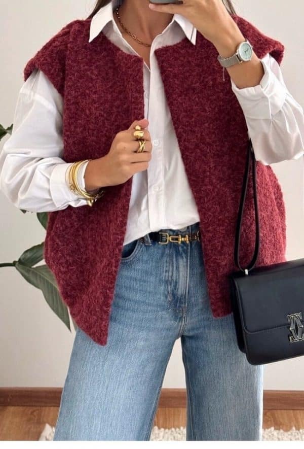 Veste Lara sans manche bordeaux – Image 2
